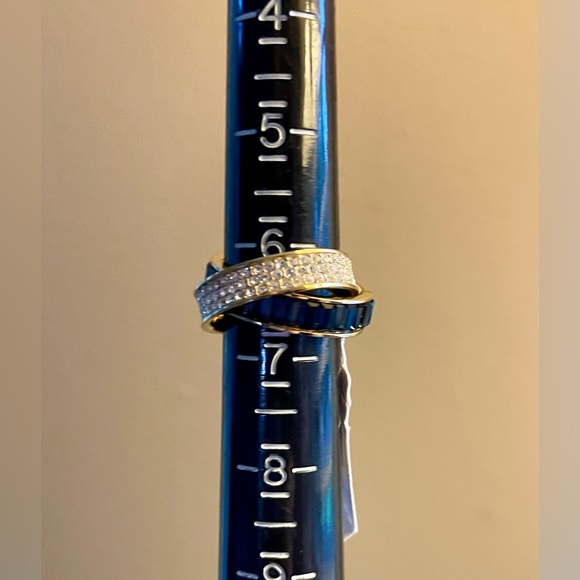 MICHAEL KORS CROSSOVER RING(S) NWT Sz 7 DARK BLUE/WHT PAVÉ CRYSTALS GOLD TONE - Picture 7 of 7